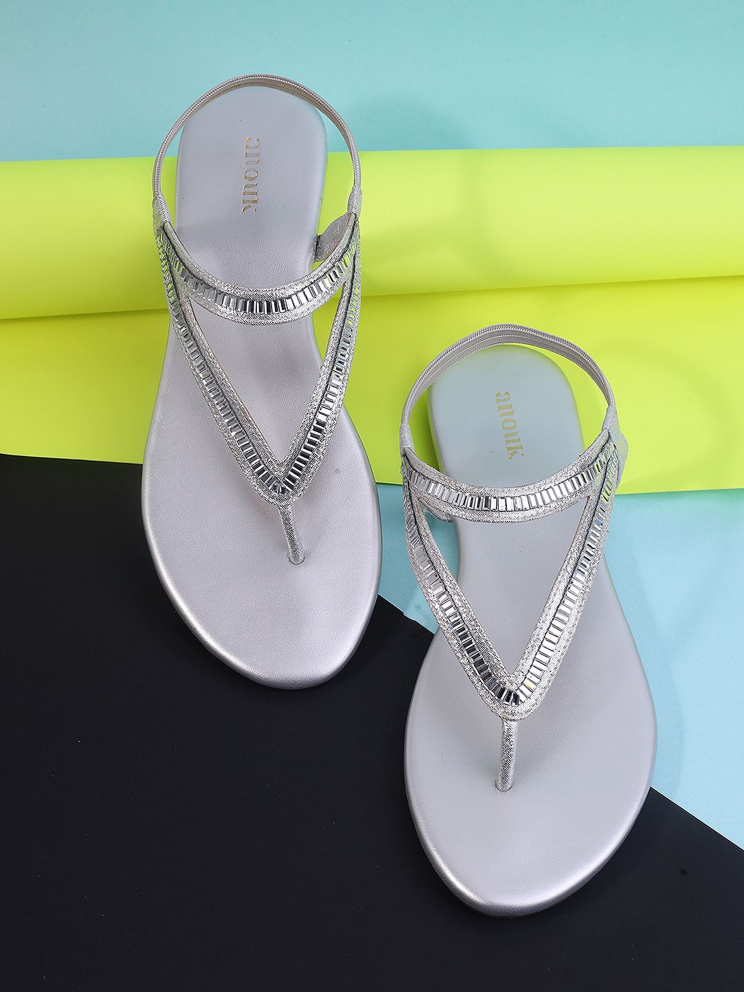 

Anouk Women Embellished Open Toe Flats, Silver