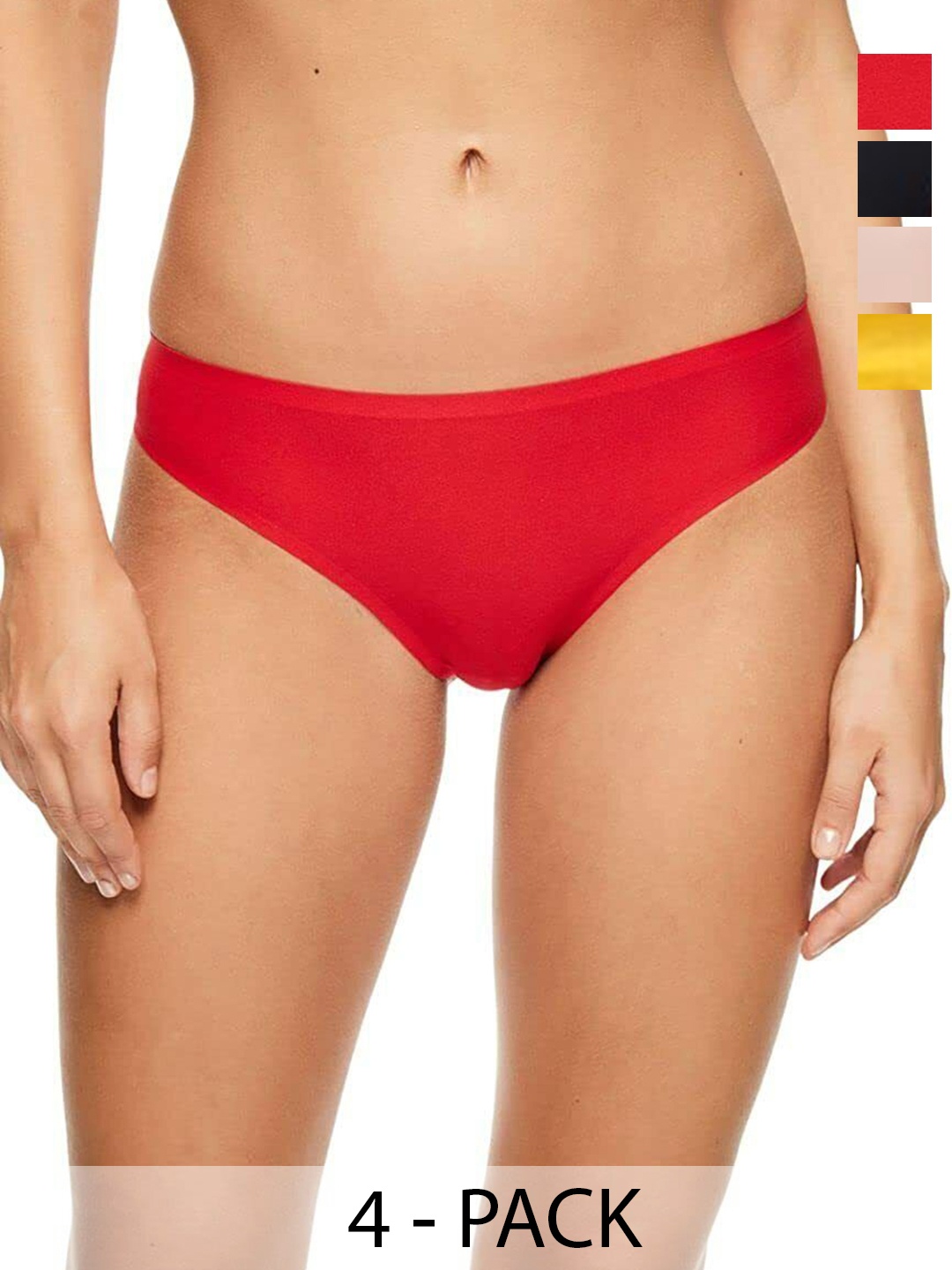 

Diving Deep Women Pack of 4 Low Rise Thongs Briefs, Red