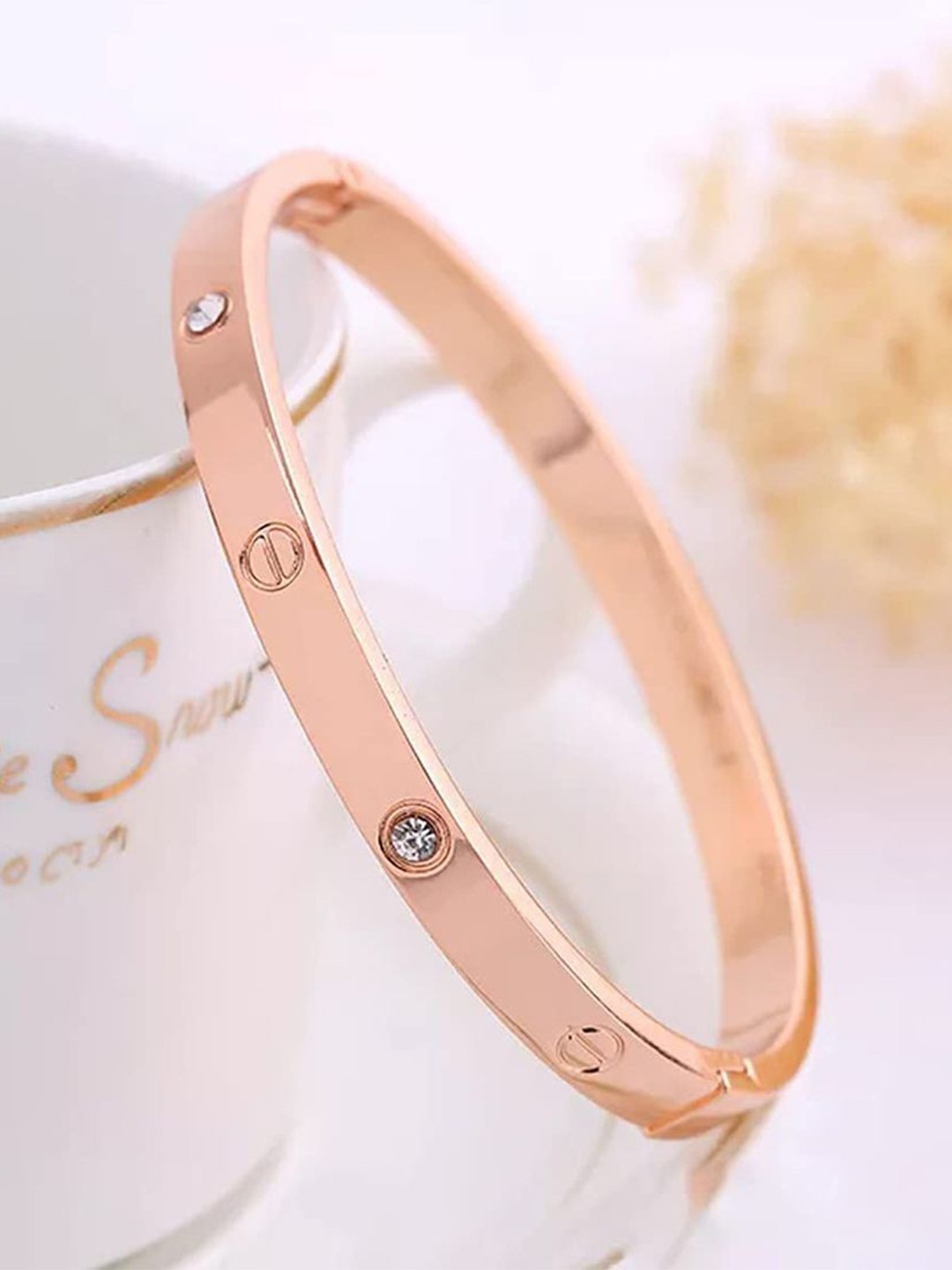 

Shining Diva Fashion Stainless Steel Rose Gold-Plated Crystals Cuff Bracelet