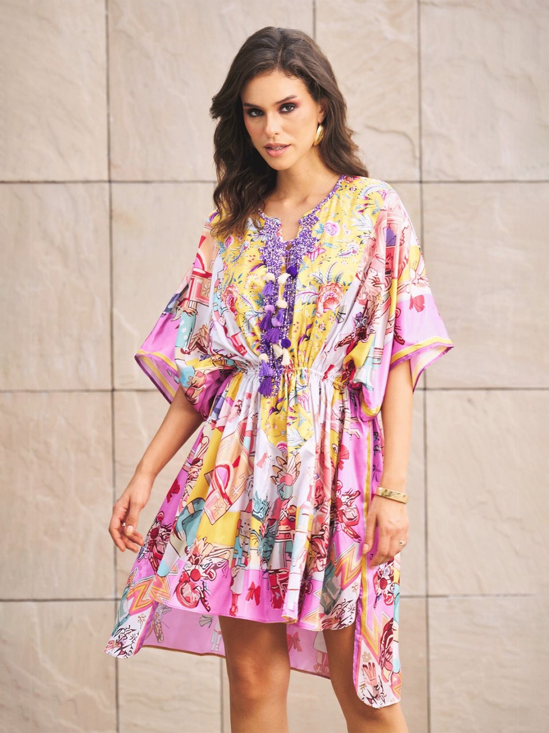 

CIN CIN Women Floral Print Tropical Breeze Kaftan Dress, Pink