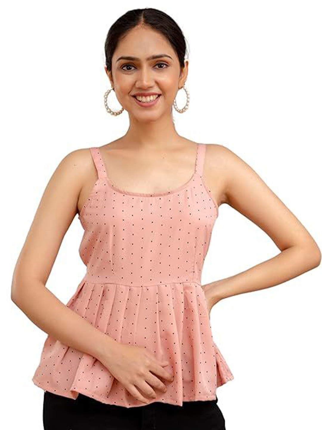 

Madnoo Polka Dot Print Crepe Peplum Top, Pink