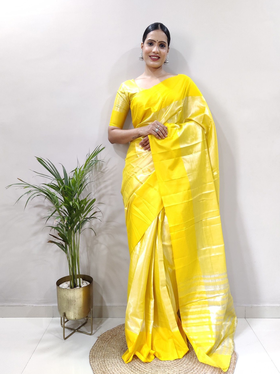 

A TO Z CART Woven Design Zari Pure Silk Kanjeevaram Saree, Yellow