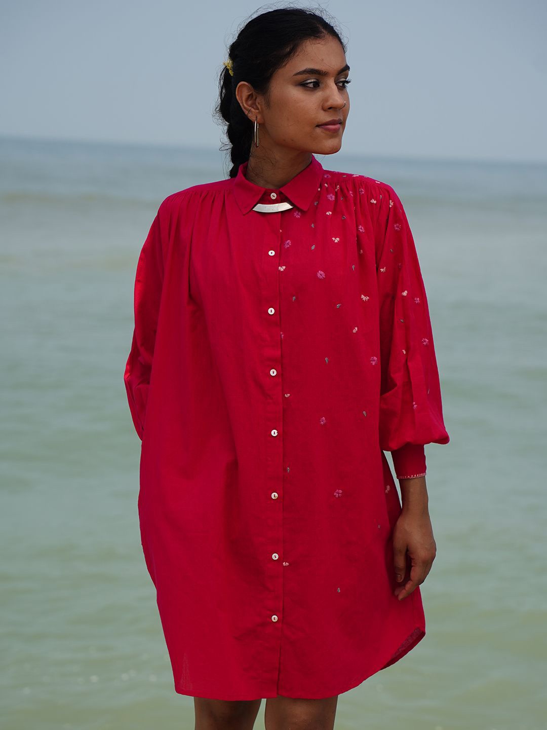 

OKHAI Audrey Pink Hand-Embroidered Pure Cotton Dress