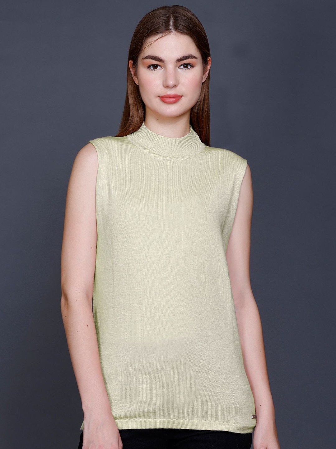 

GODFREY Women Woollen Sweater Vest, Lime green