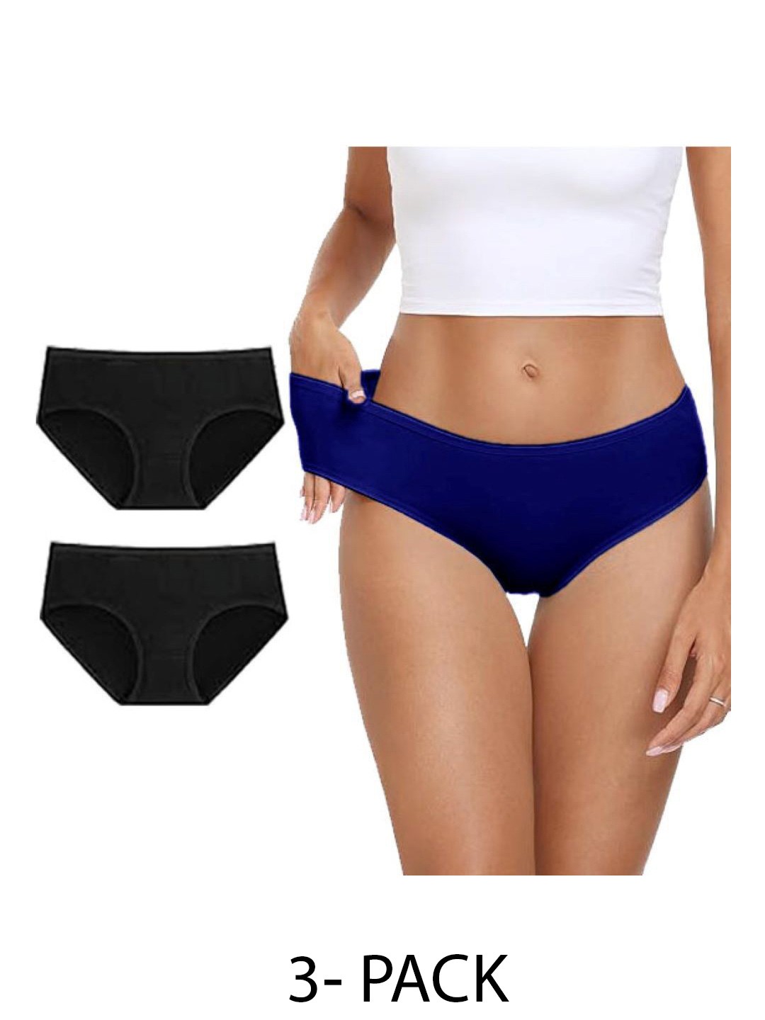 

Diving Deep Women Pack of 3 Cotton Mid-Rise Hipster Briefs, Black