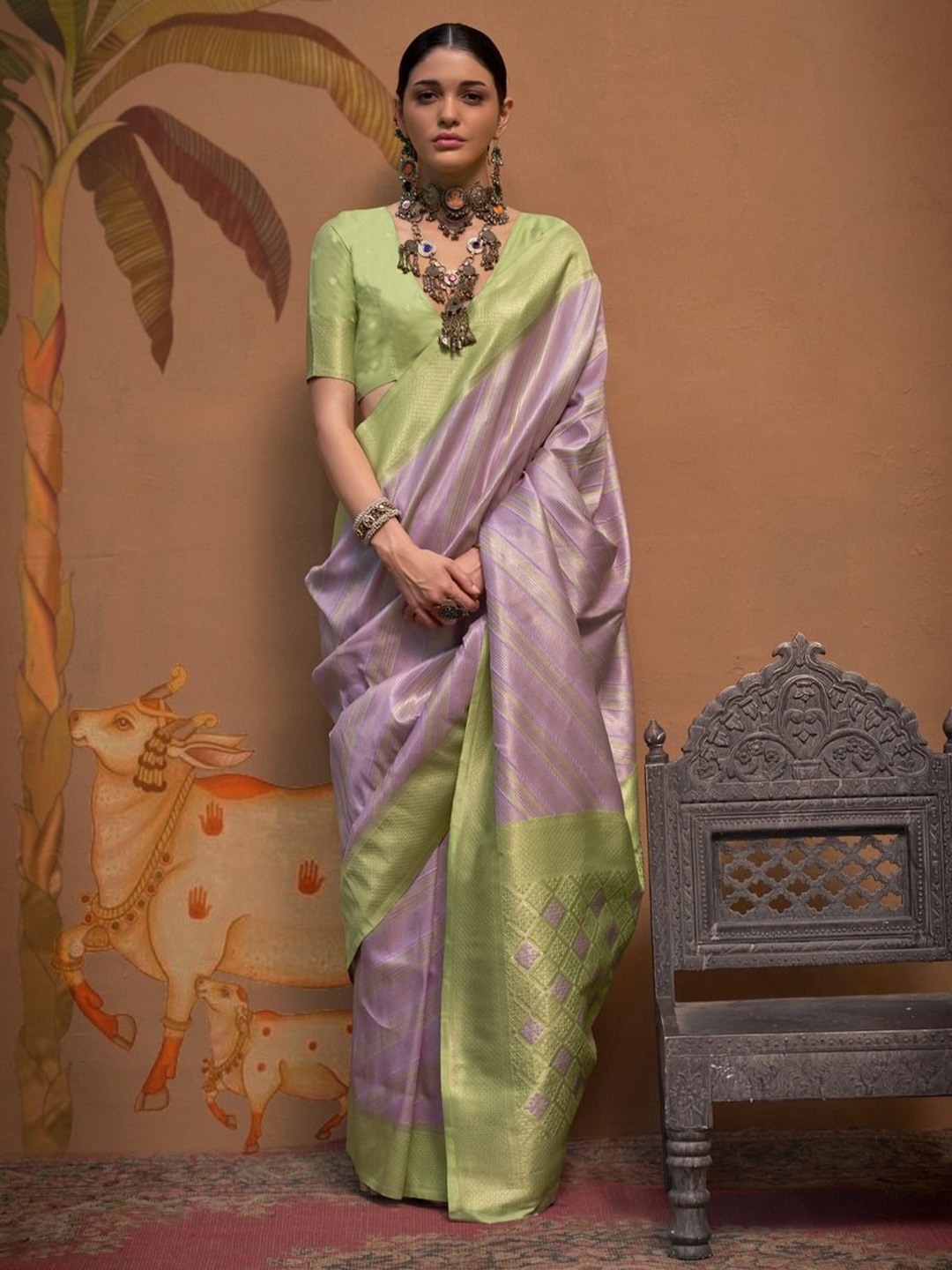 

Anouk Woven Design Zari Silk Blend Banarasi Saree, Purple