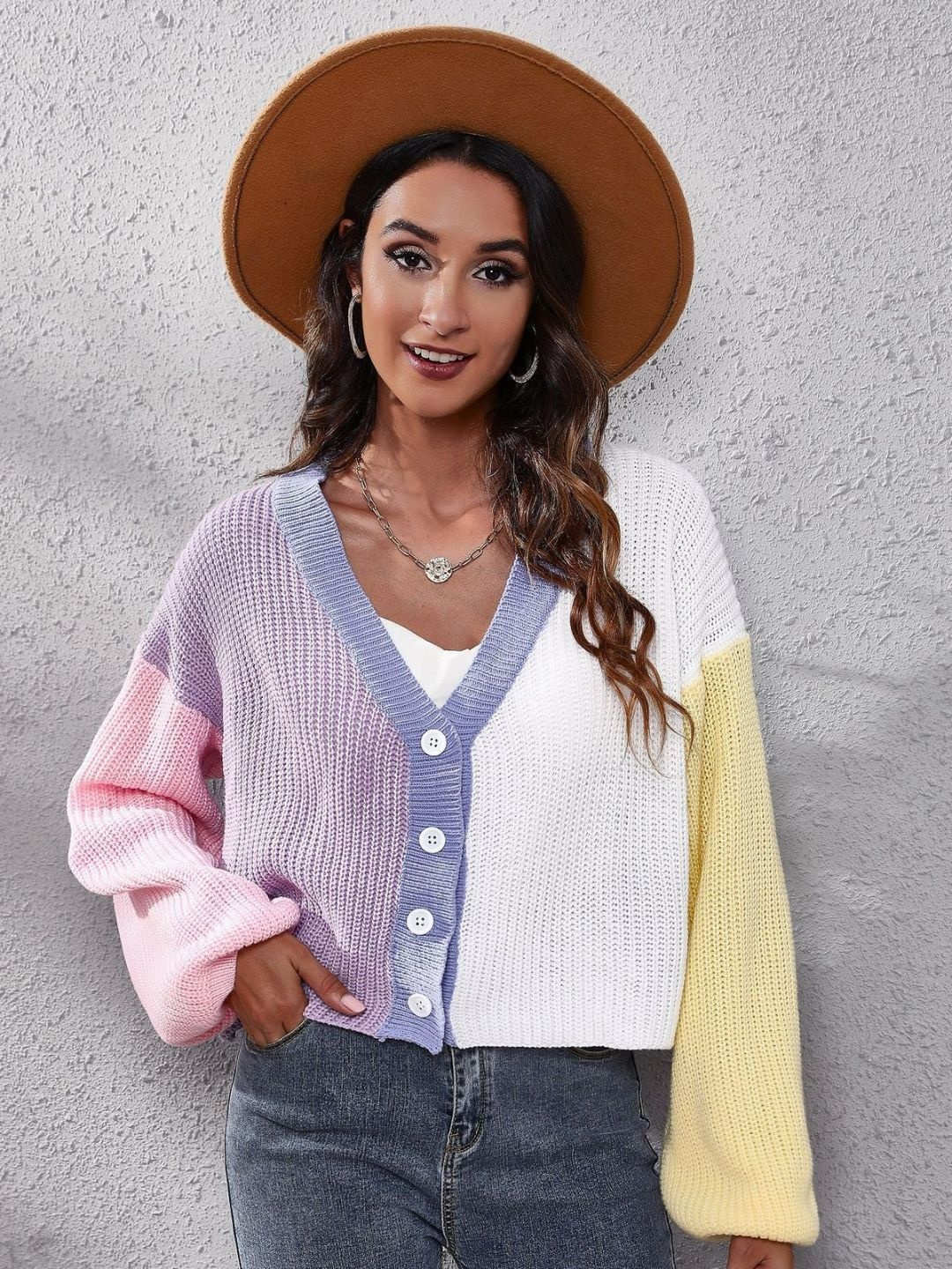 

Oh Rare Women Colourblocked Cardigan, Pink