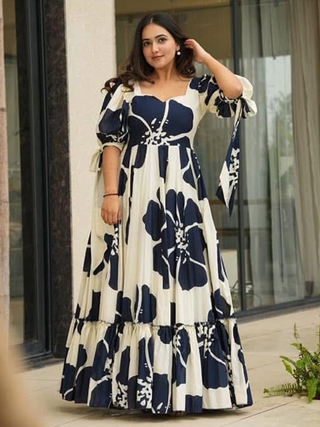 

WHATNOT STYLE Women Floral Printed Puff Sleeve Maxi Dress, White