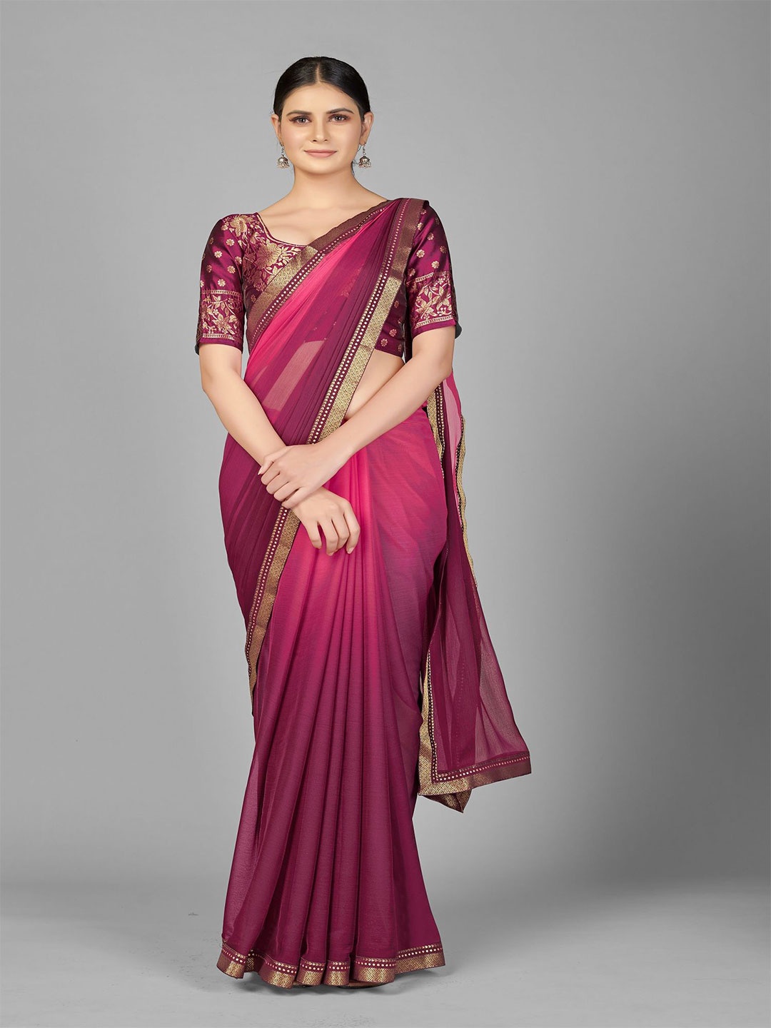 

A TO Z CART Ombre Patchwork Pure Georgette Saree, Purple