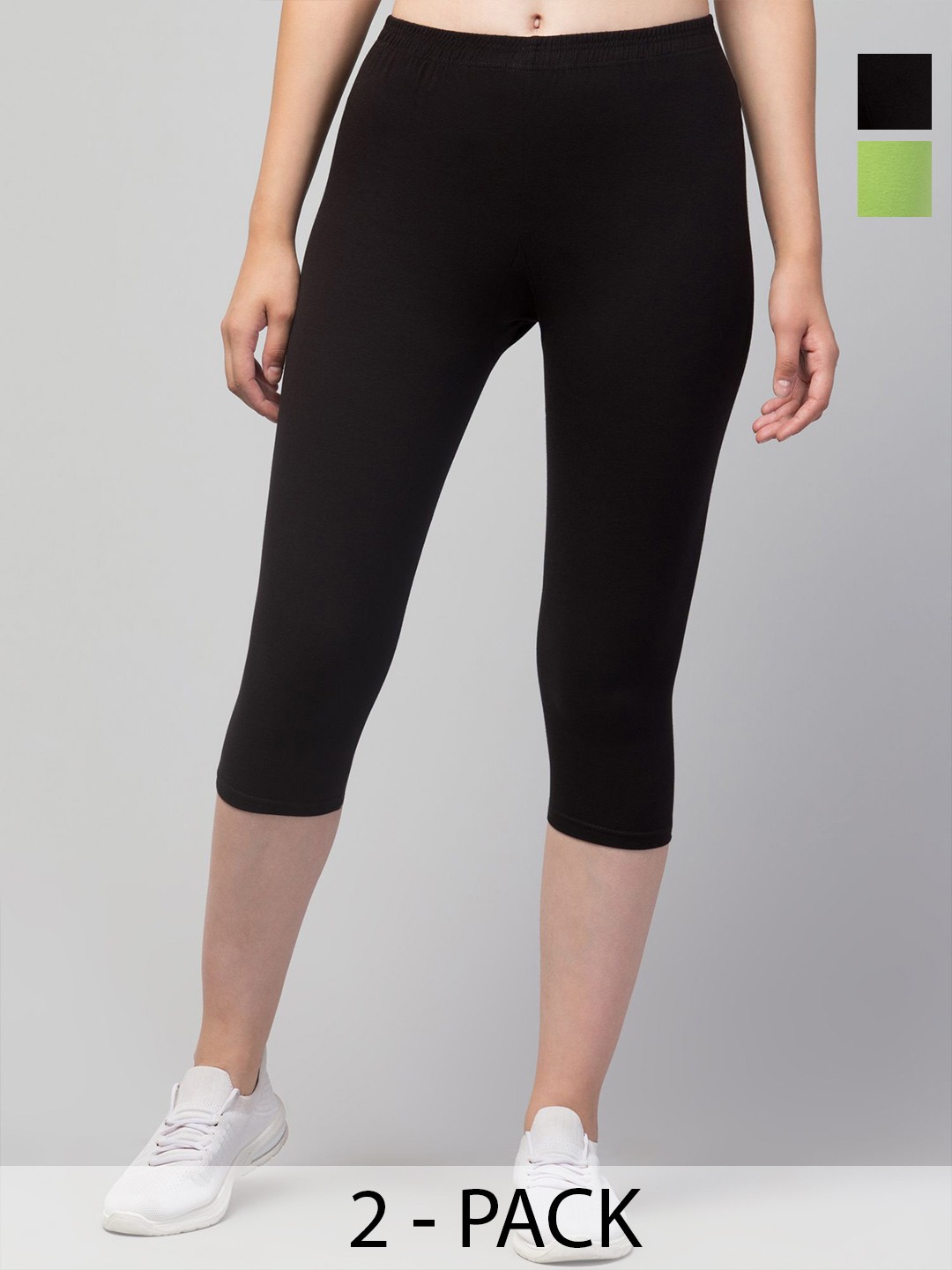

ULLAS Women Pack of 2 Pure Cotton Slim Fit Capris, Black