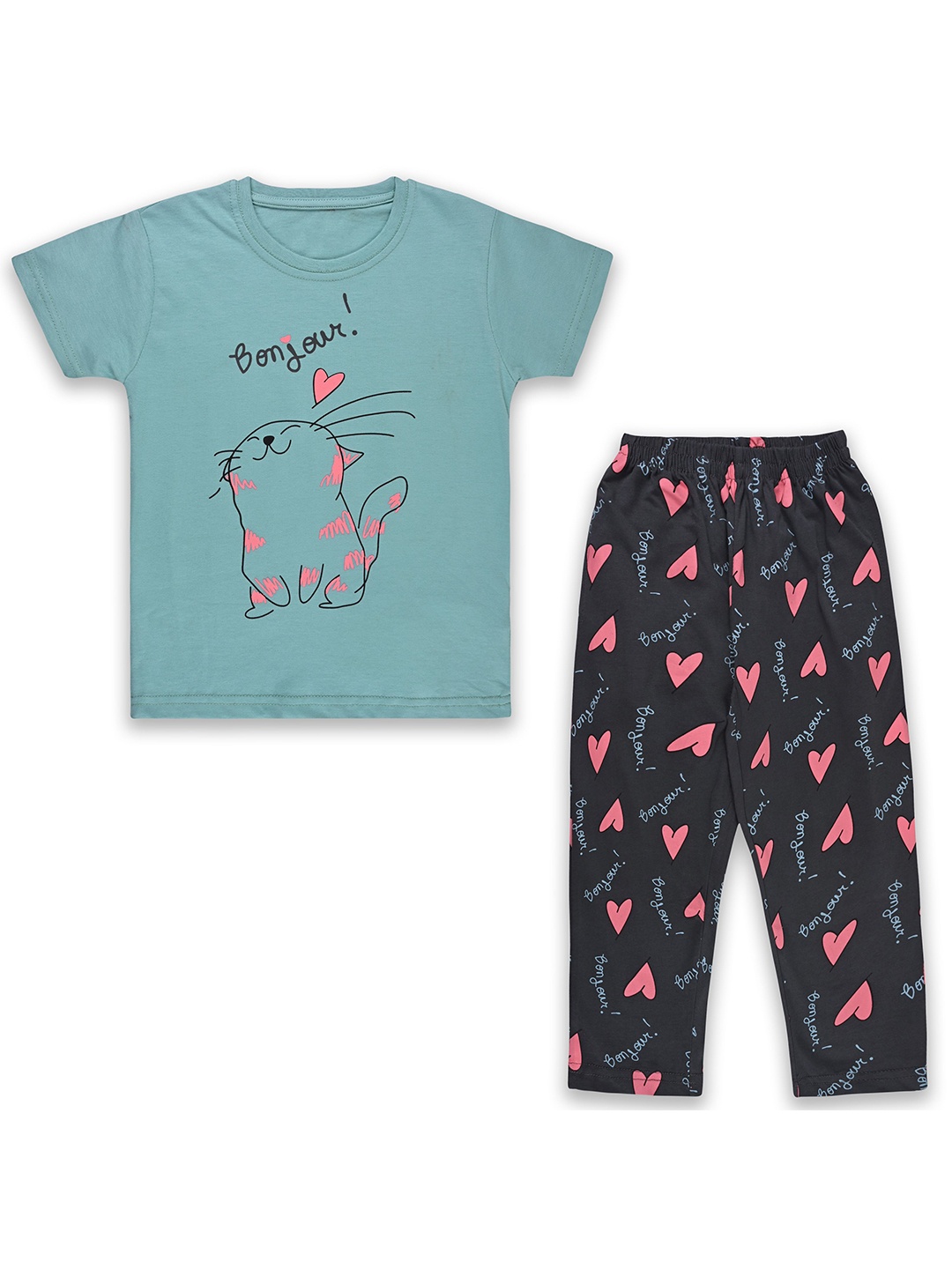 

Wish Karo Unisex Kids Printed T-shirt with Pyjamas, Blue