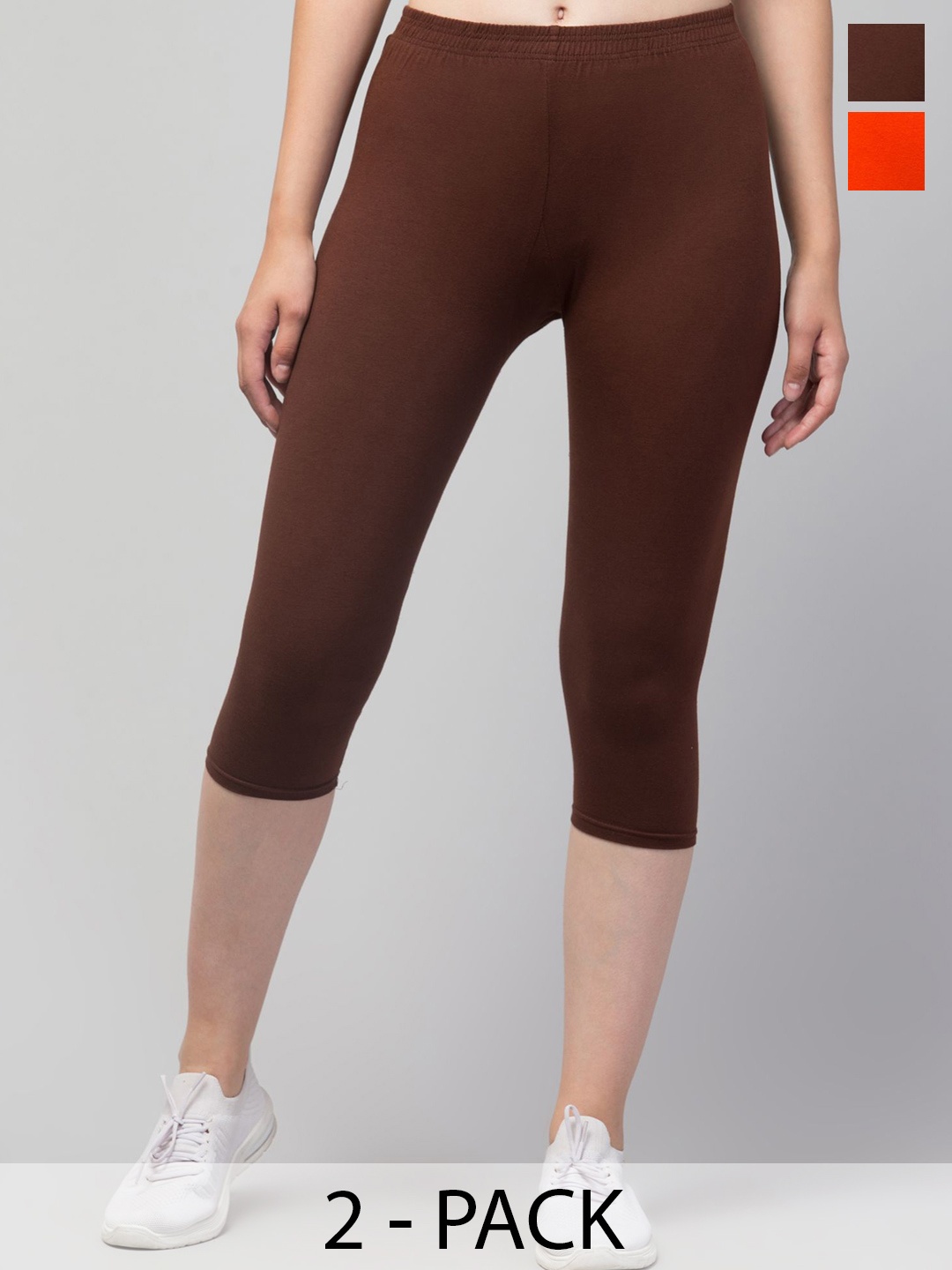 

ULLAS Women Pack Of 2 Mid-Rise Capris, Brown