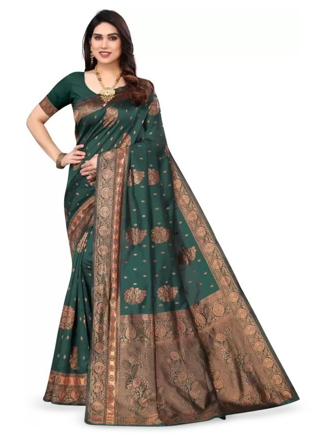 

SAADHVI Woven Design Pure Silk Saree, Green