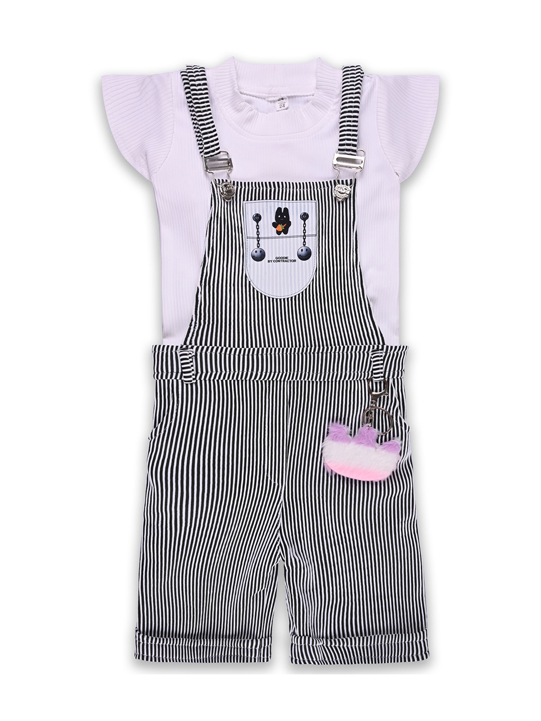 

Wish Karo Girls Striped Dungaree Set, Black