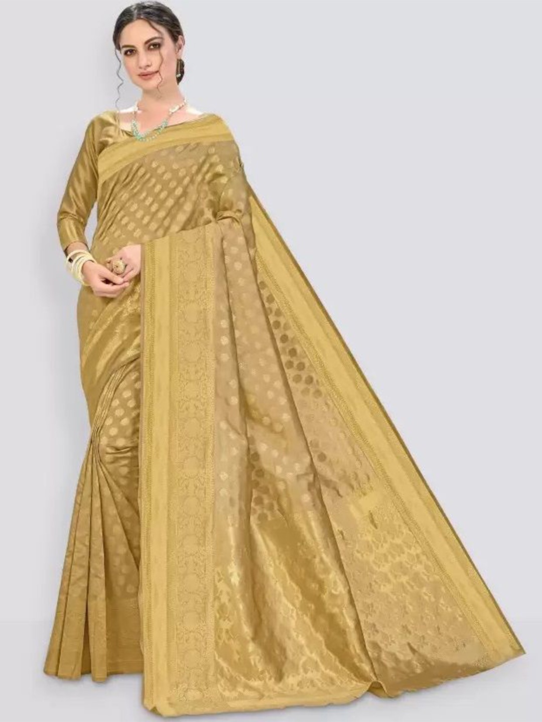 

Florence Woven Design Pure Silk Fusion Saree, Gold