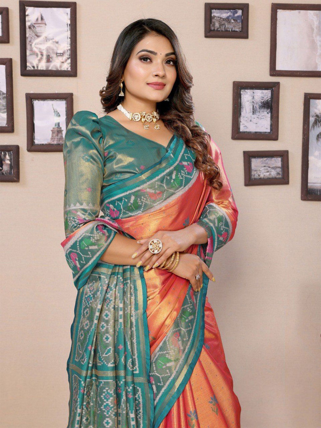 

Anaita Woven Design Zari Silk Blend Banarasi Saree, Orange