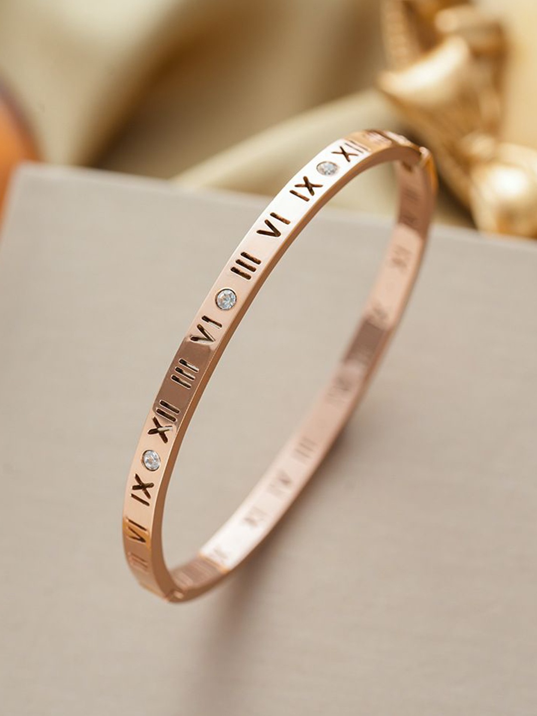 

Jewels Galaxy Women Crystals Rose Gold-Plated Bangle-Style Bracelet