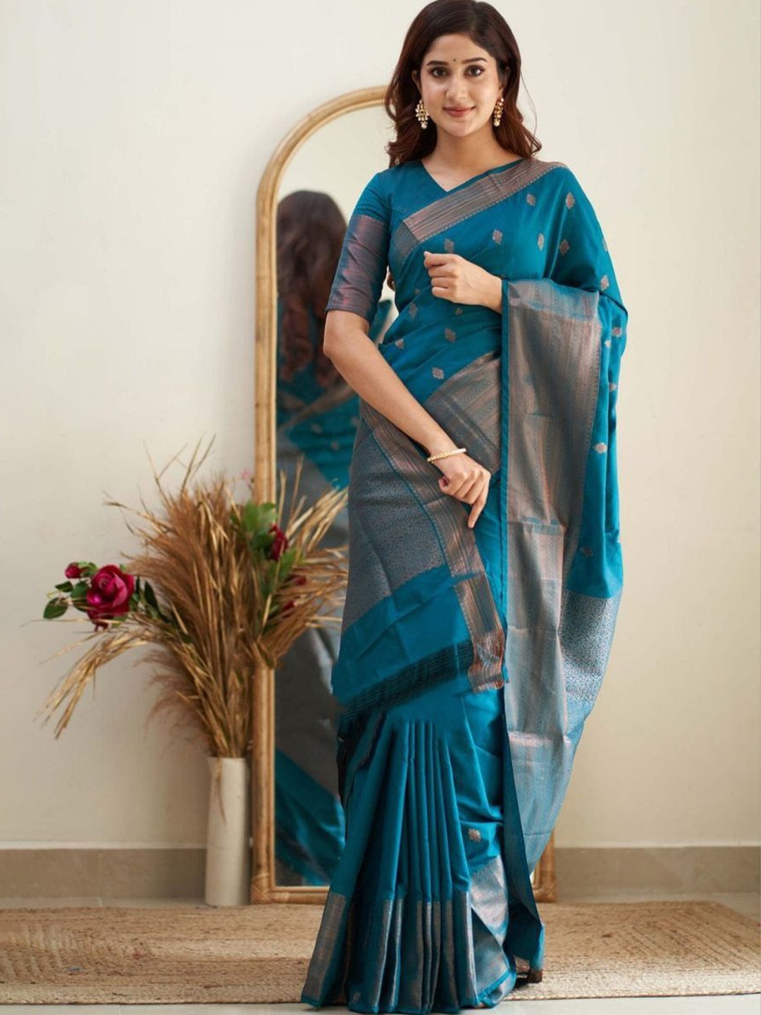 

Anouk Ethnic Motifs Zari Silk Blend Banarasi Saree, Blue