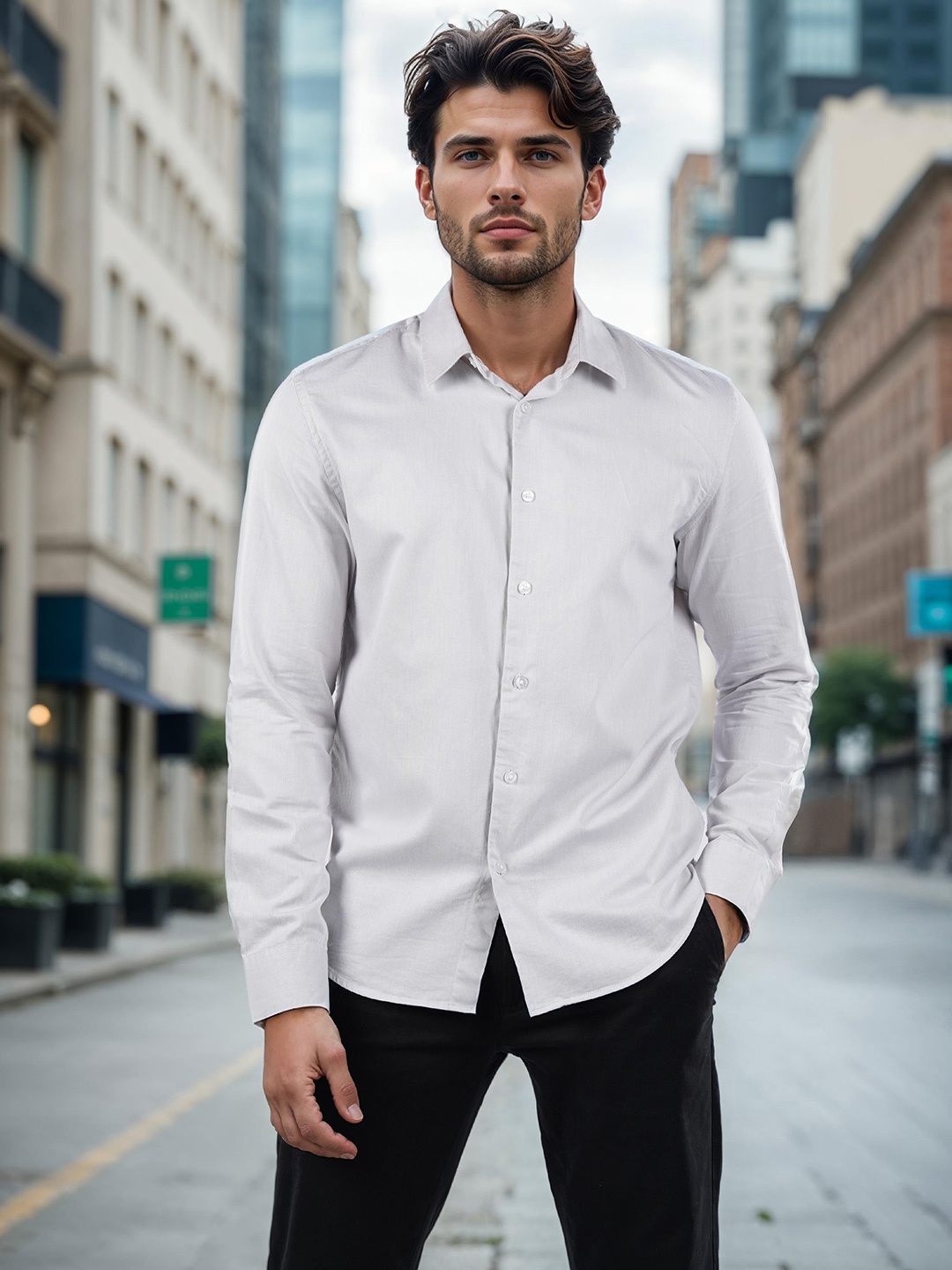 

Celio Men Classic Fit Spread Collar Solid Cotton Casual Shirt, Grey
