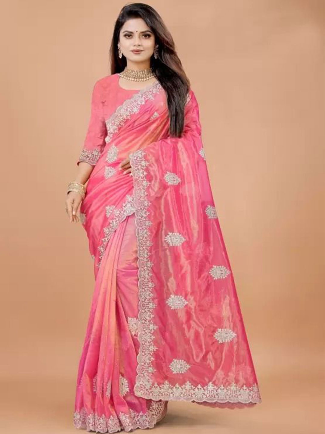 

Florence Embellished Embroidered Designer Saree, Pink
