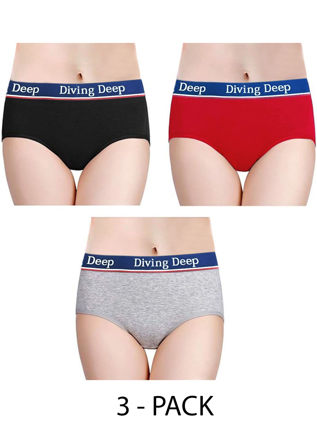 

Diving Deep Women Pack of 3 Cotton Assorted Hipster Briefs