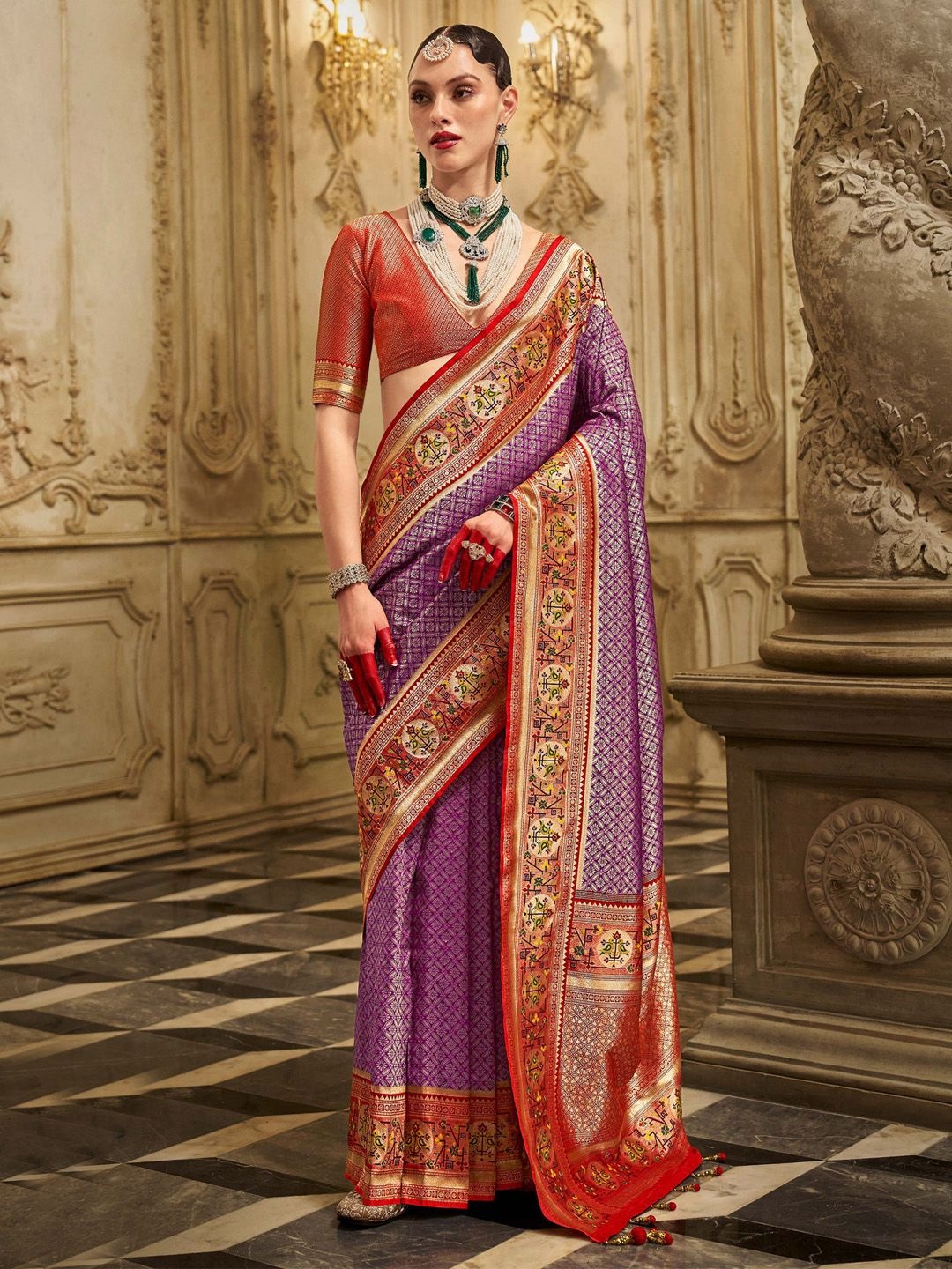 

Anouk Woven Design Zari Kanjeevaram Saree, Purple