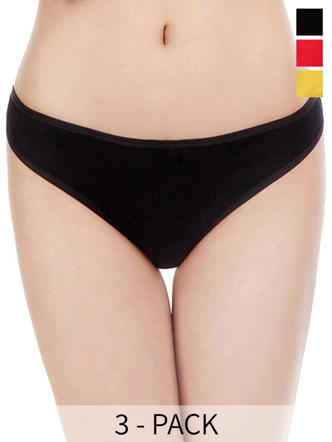 

Diving Deep Women Pack of 3 Cotton low-Rise Thongs Briefs, Black