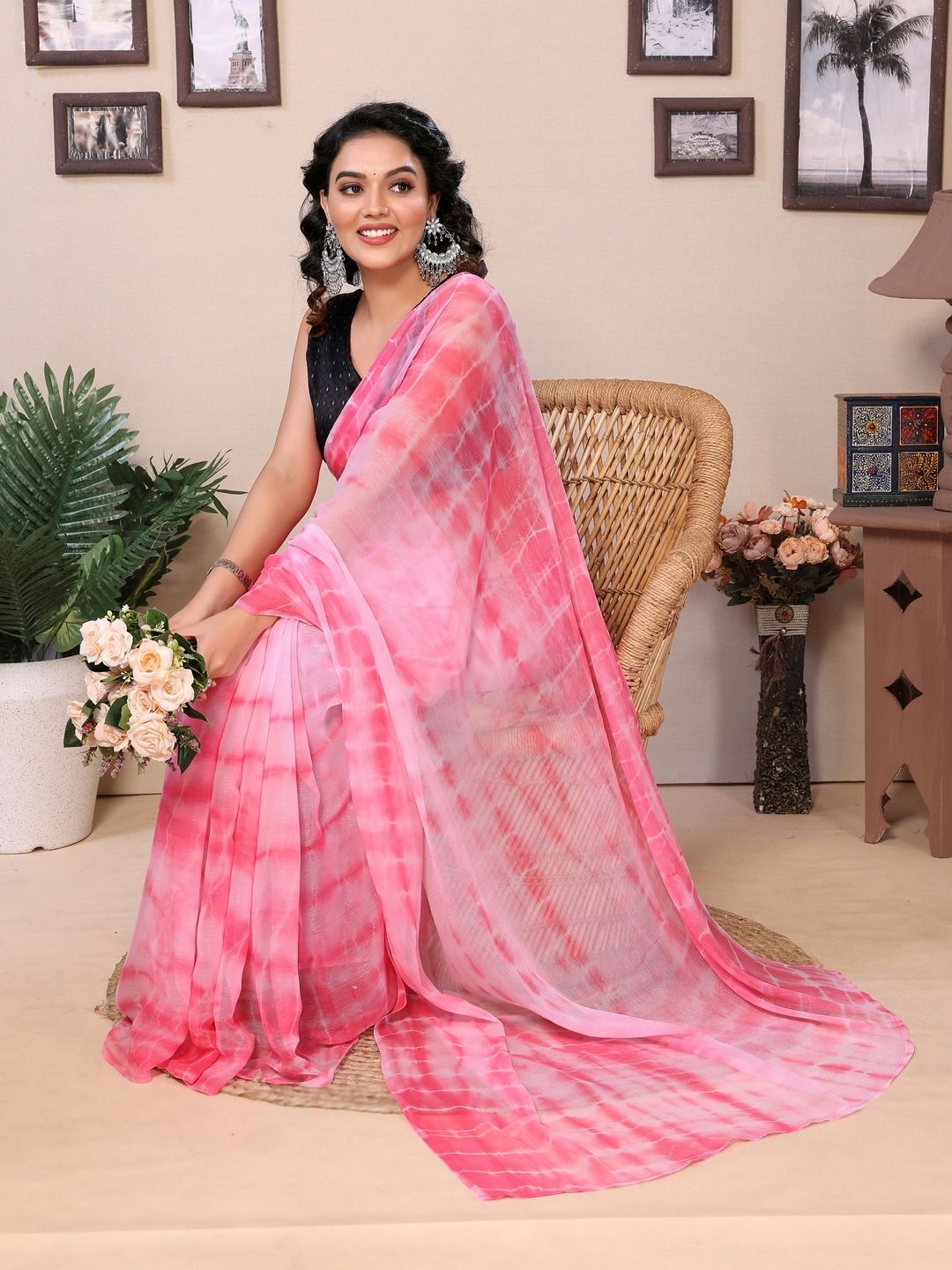 

Anouk Tie and Dye Ready to Wear Saree, Pink