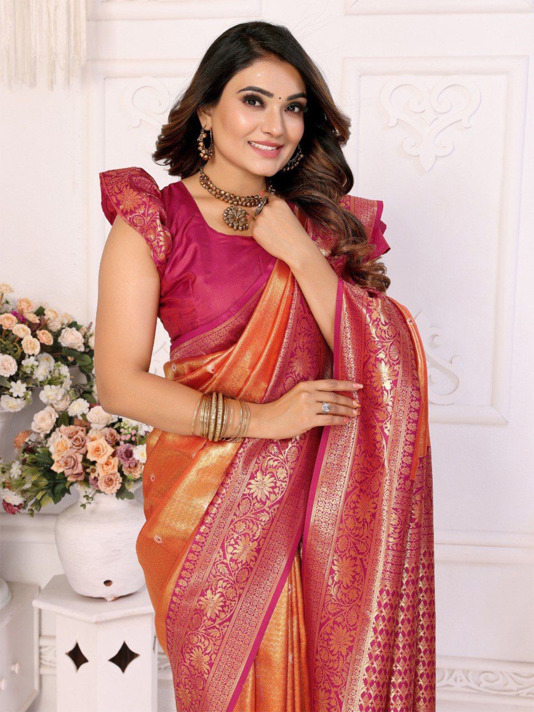 

Anaita Woven Design Zari Banarasi Saree, Orange