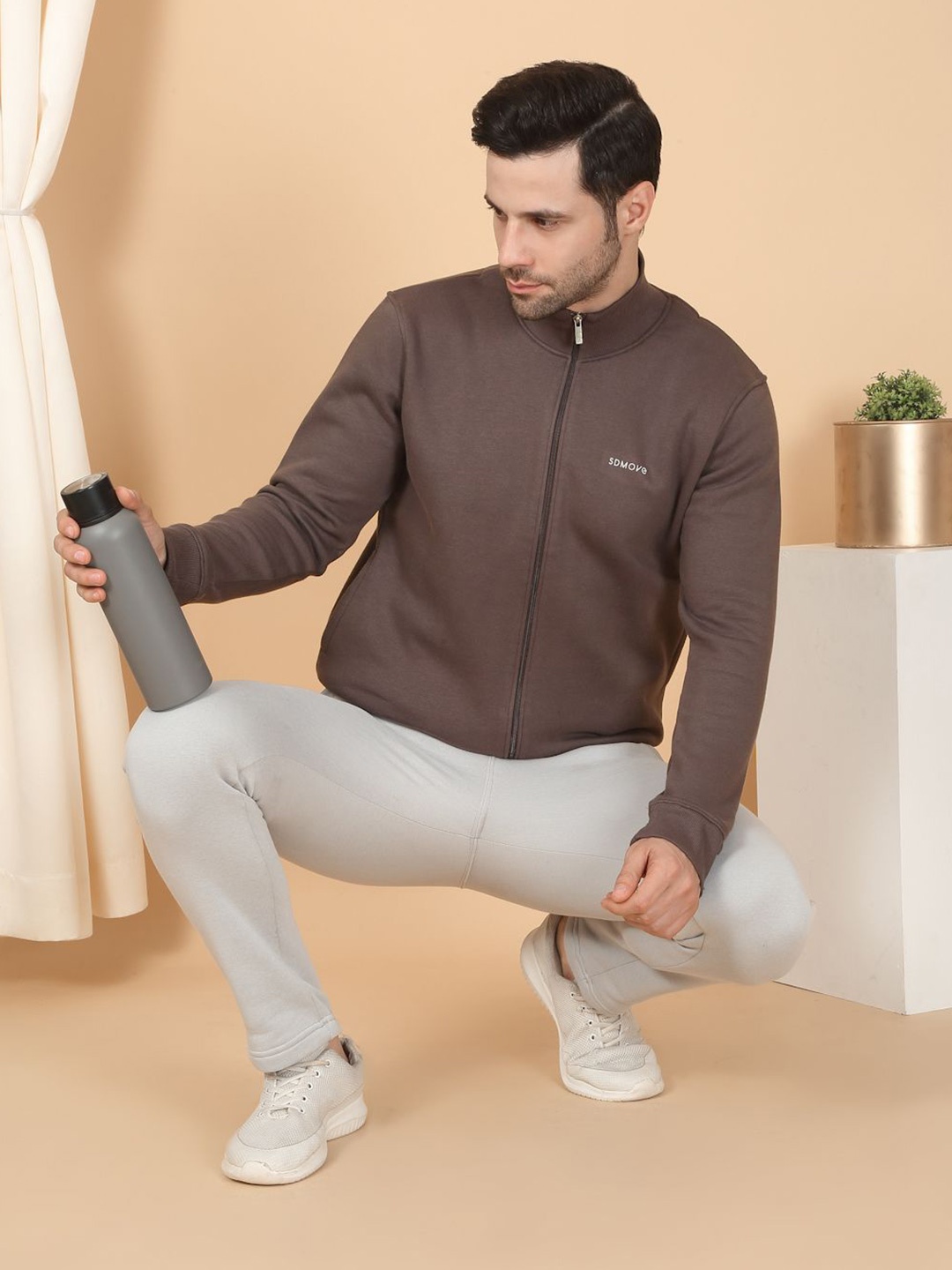 

Sweet Dreams Men Mock Collar Front-Open Sweatshirt, Brown