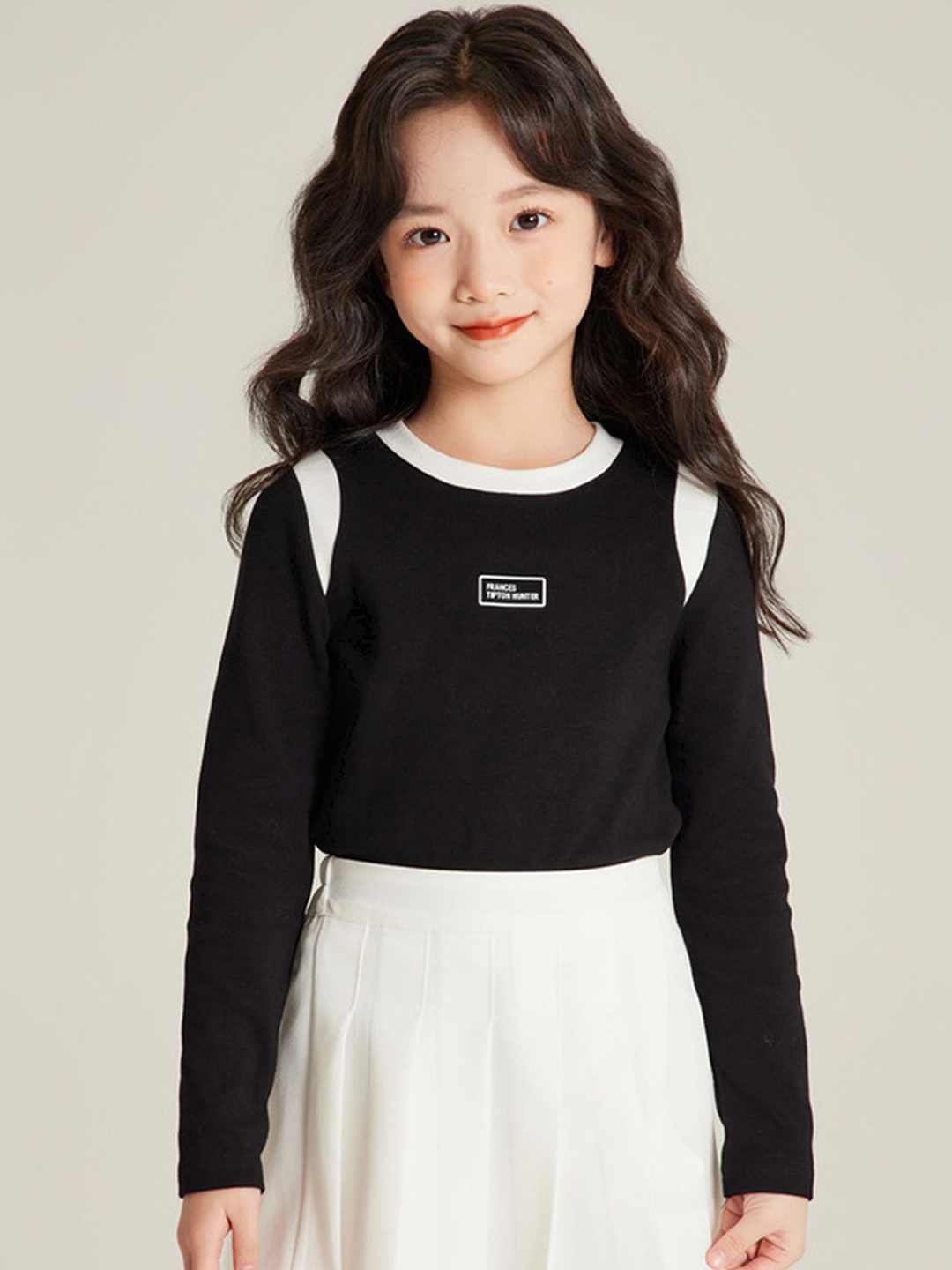 

LULU & SKY Girls Round Neck Pure Cotton Top, Black