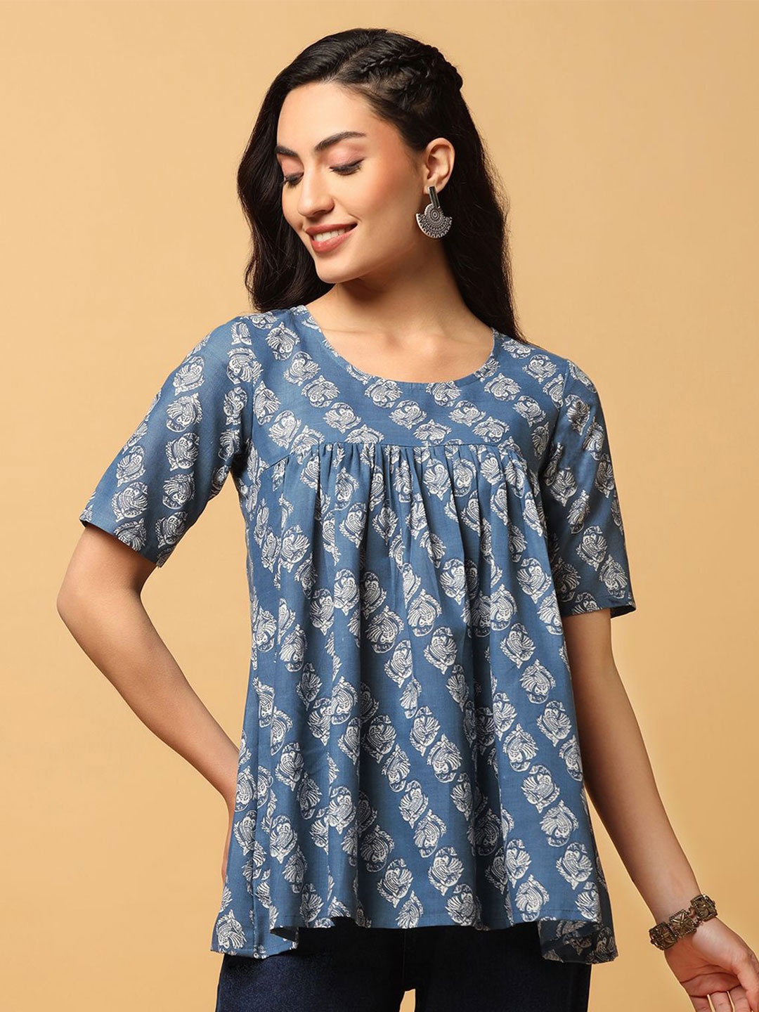 

Moda Rapido Women Floral Printed A-Line Top, Blue