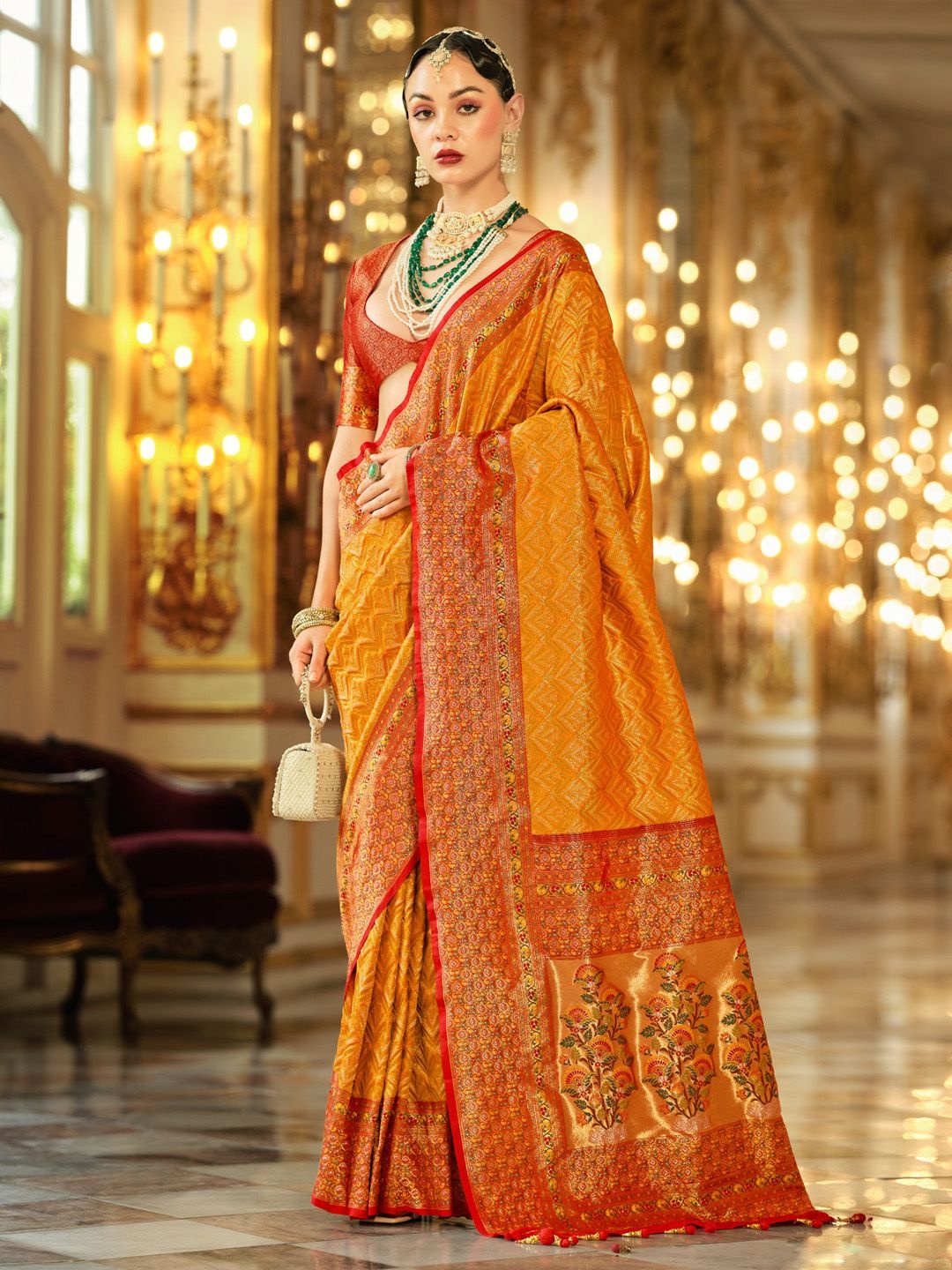 

Anouk Woven Design Zari Kanjeevaram Saree, Yellow