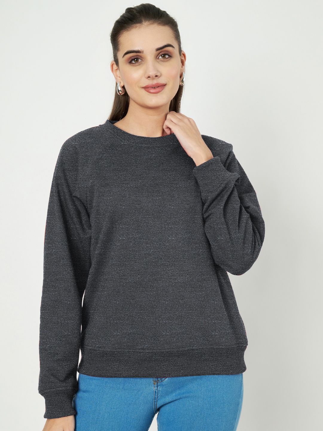 

BRINNS Women Round Neck Sweatshirt, Charcoal