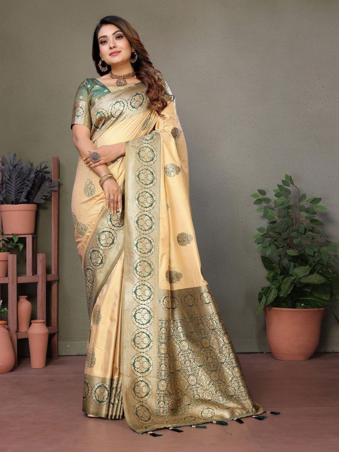 

Anaita Woven Design Zari Banarasi Saree, Green