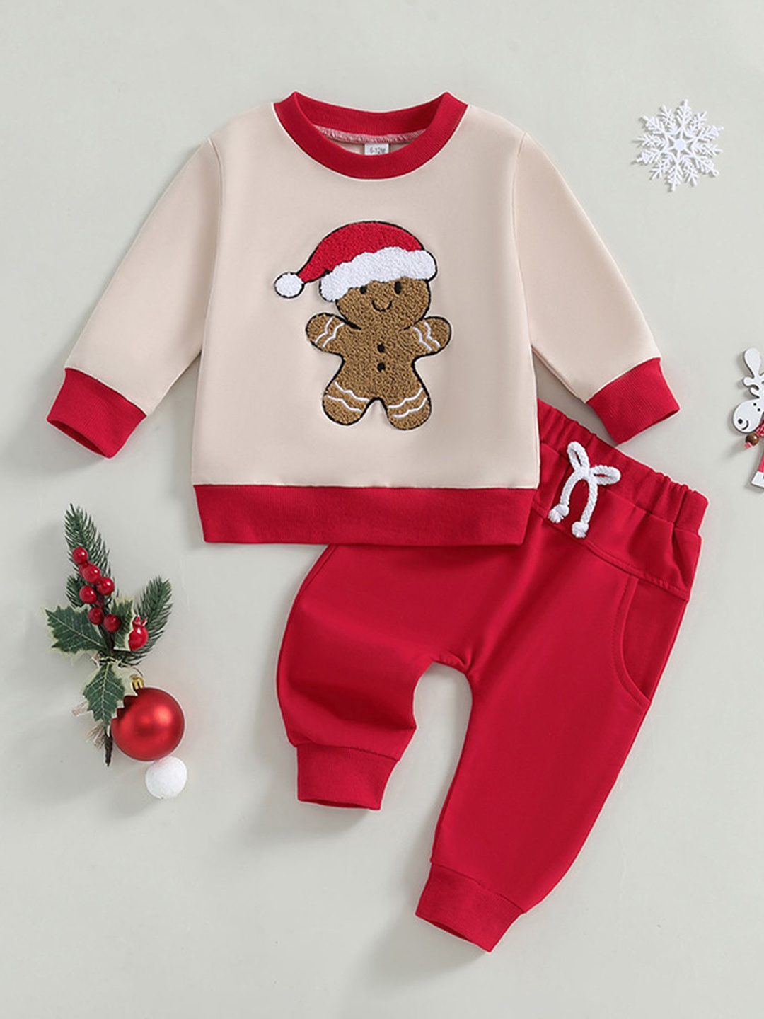

LULU & SKY Boys Self Design Round Neck Pure Cotton Sweatshirt & Jogger, Red