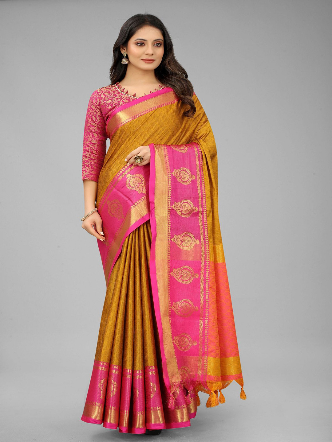 

A TO Z CART Woven Design Zari Kanjeevaram Saree, Yellow