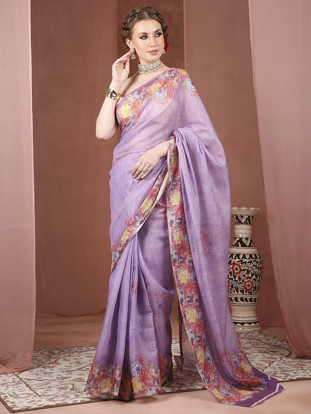 

JUST FASHION Floral Zari Banarasi Saree, Purple