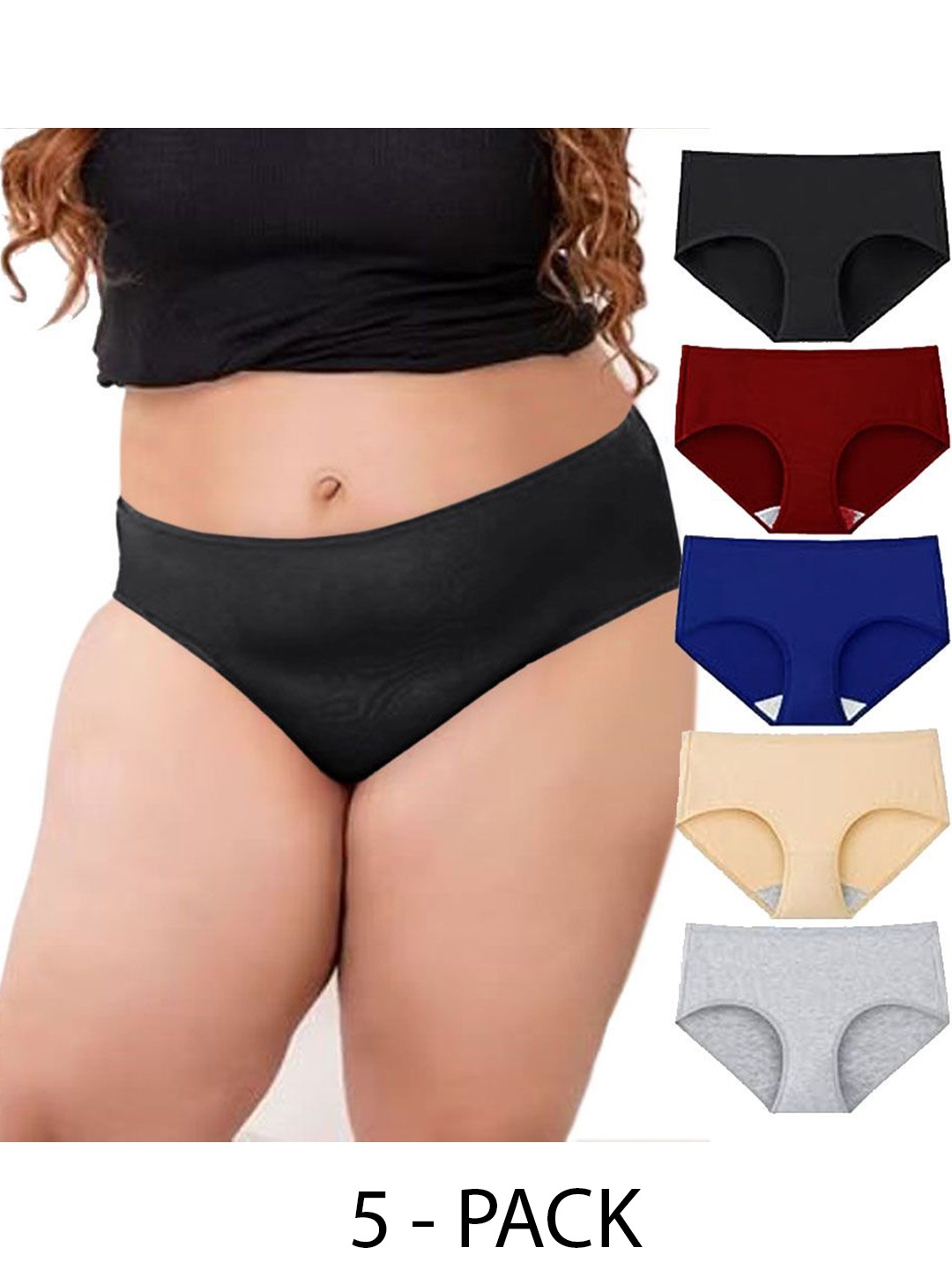 

Diving Deep Women Plus Size Pack of 5 Cotton Hipster Briefs, Black