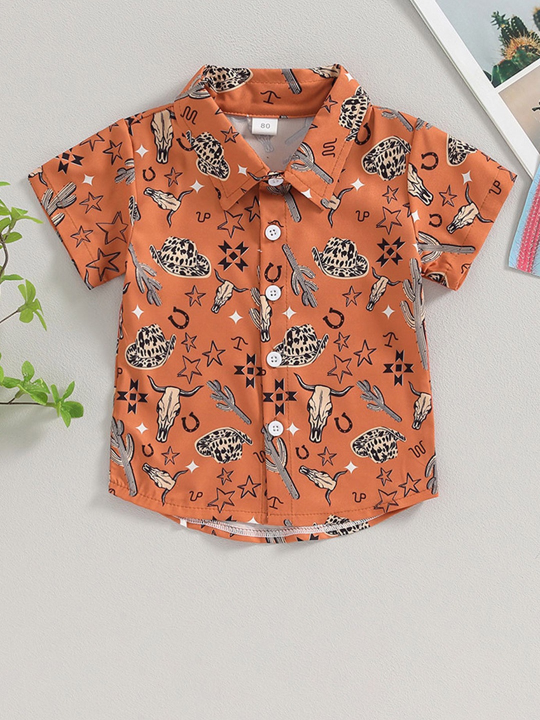 

LULU & SKY Boys Spread Collar Abstract Printed Casual Shirt, Orange