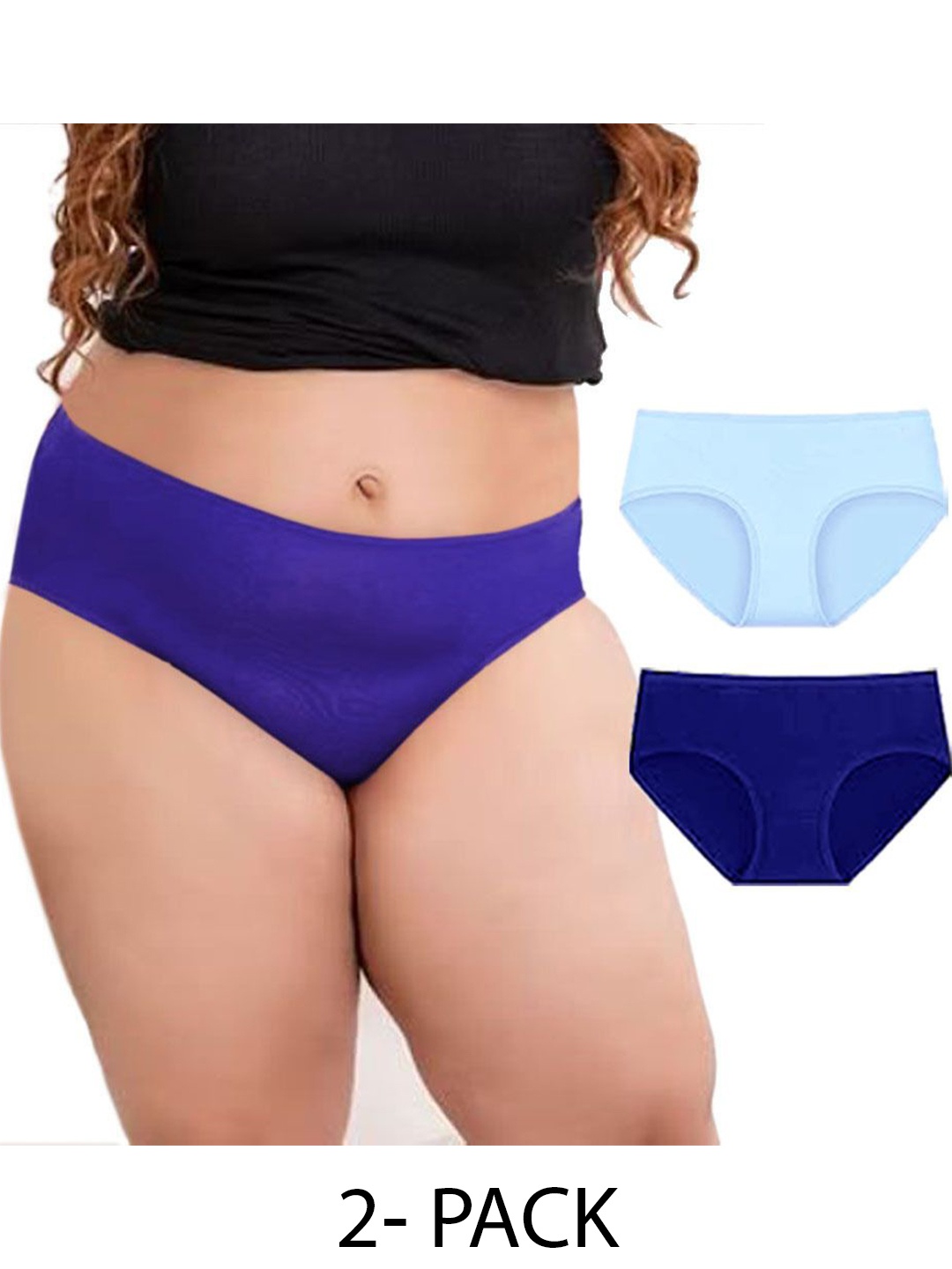 

Diving Deep Women Pack of 2 Cotton Plus Size Low Rise Hipster Briefs, Blue