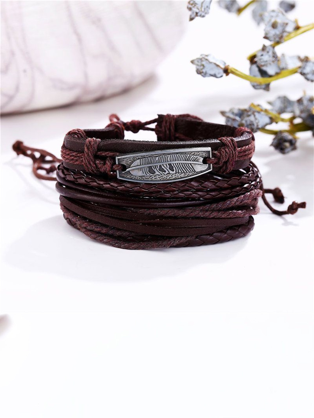 

Shining Diva Fashion Men Multi Strand Leather Wraparound Bracelet, Brown