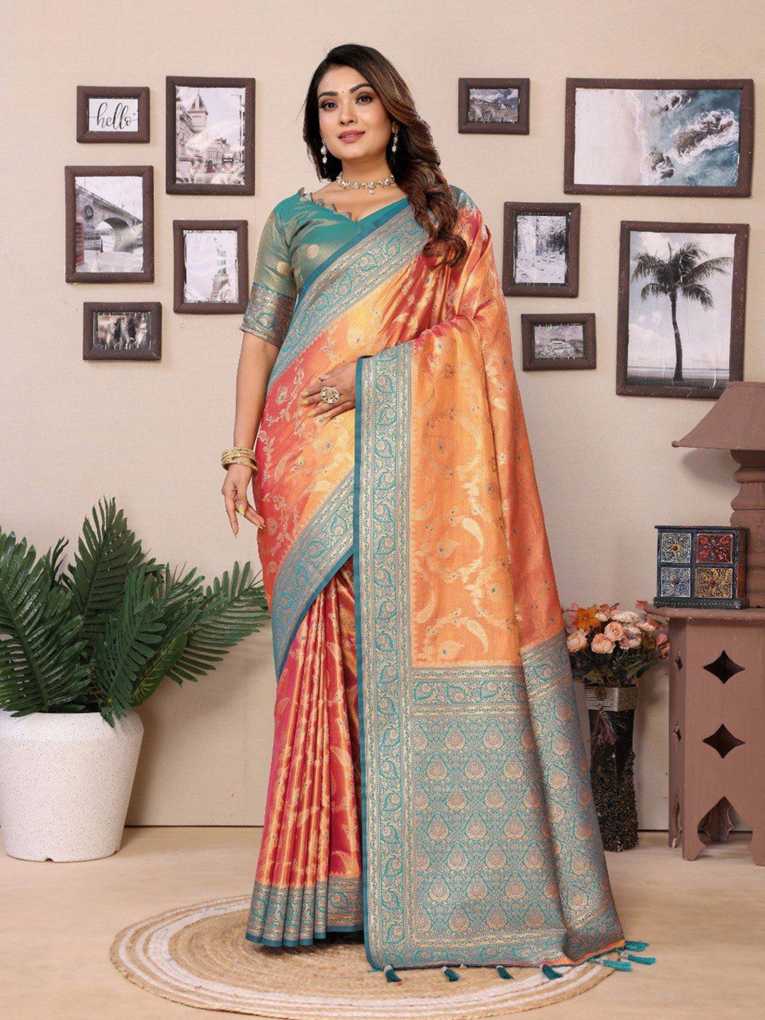 

Anaita Woven Design Zari Banarasi Saree, Orange