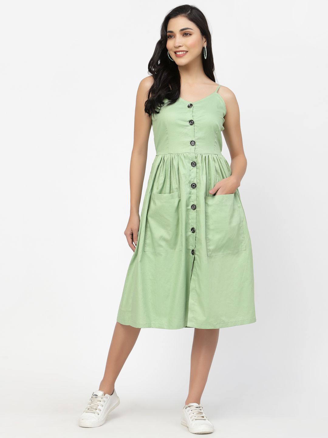 

DELIS Cotton Fit & Flare Midi Dress, Green