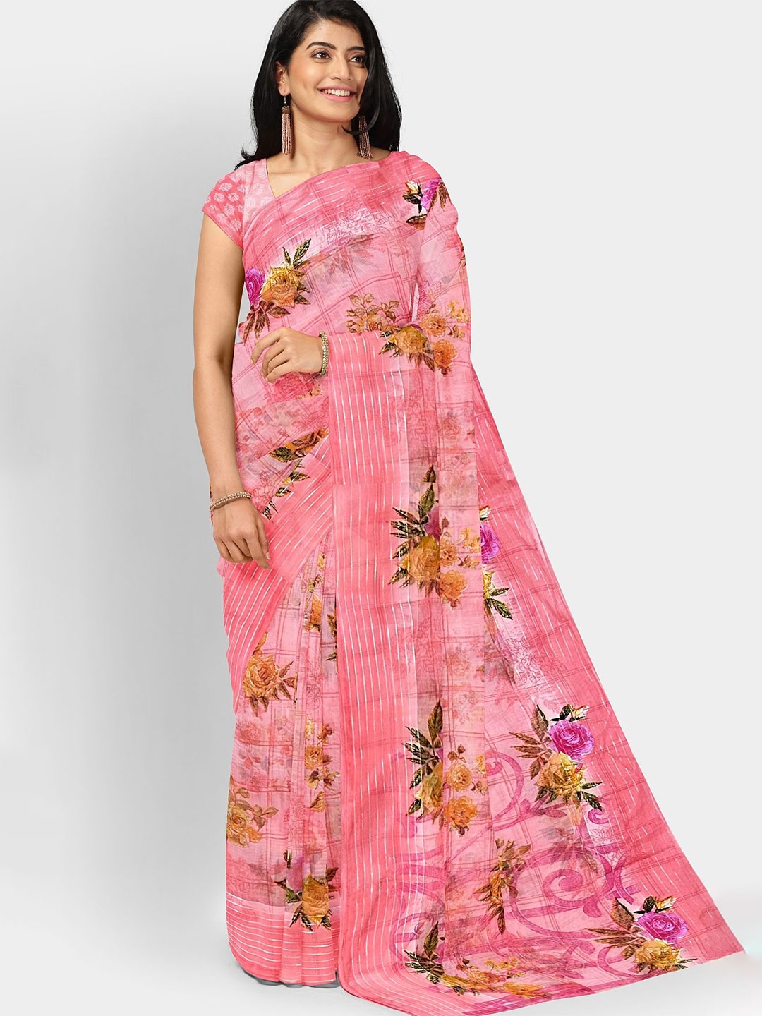 

Ruhabs Floral Saree, Pink