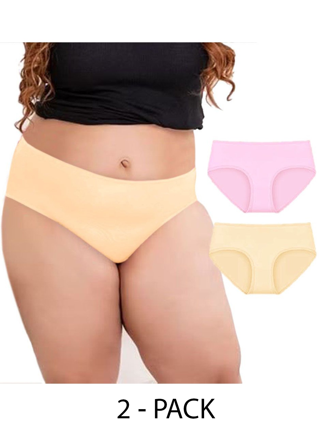 

Diving Deep Women Pack of 2 Plus size Cotton Hipster Briefs, Yellow