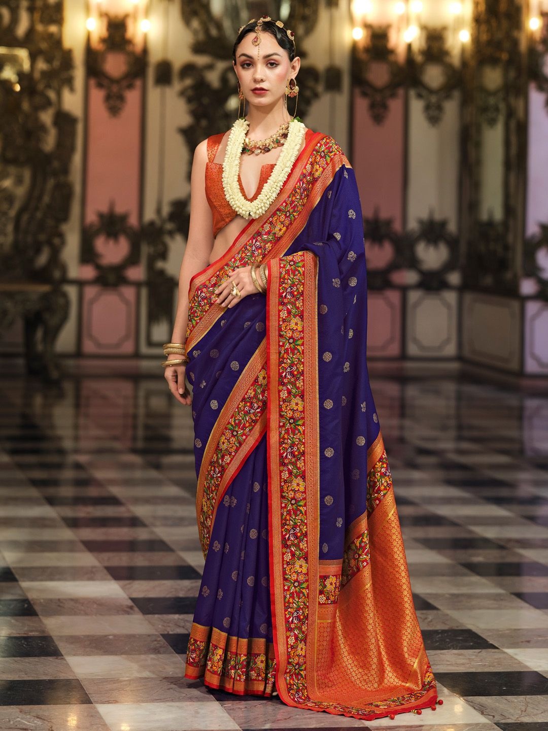 

Anouk Ethnic Motifs Zari Banarasi Saree, Navy blue
