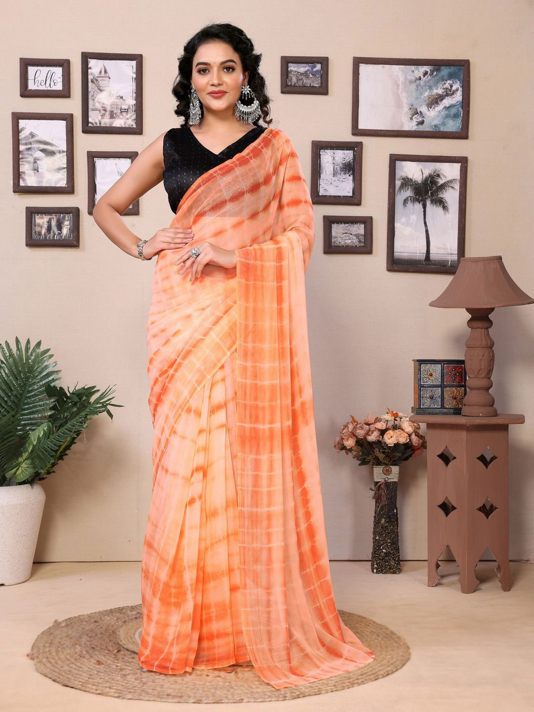 

Anouk Tie and Dye Ready to Wear Saree, Peach