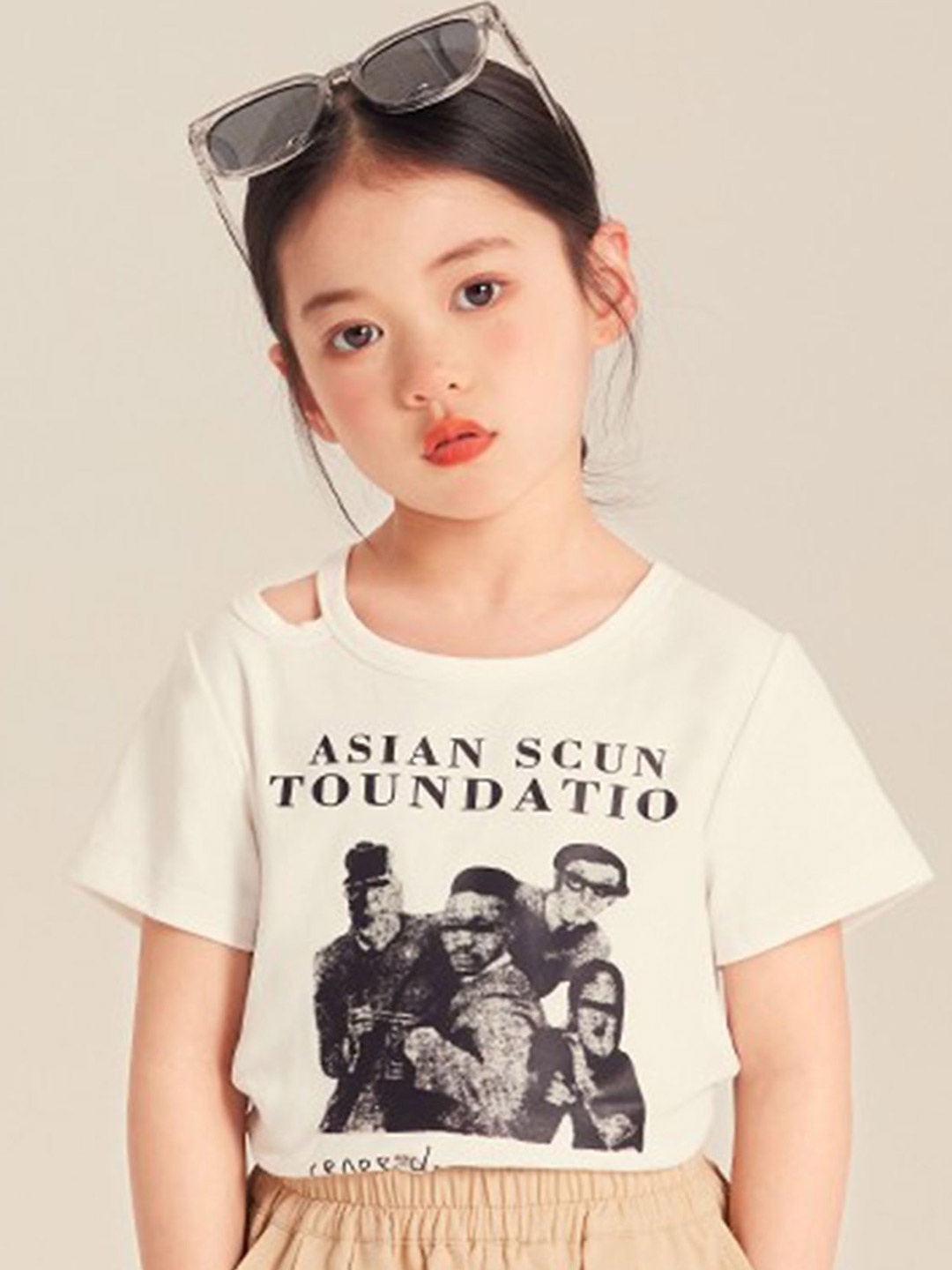 

LULU & SKY Girls Printed Round Neck Short Sleeves Cotton Top, Cream