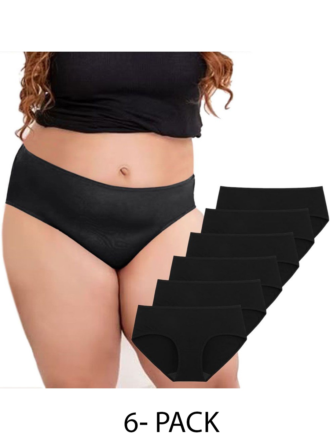 

Diving Deep Women Pack of 6 Hipster Briefs Plus size, Black